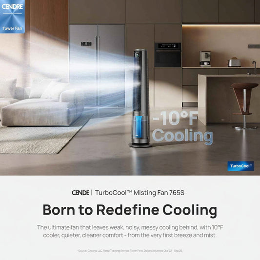 Cendre TurboCool Smart Misting Fan, 10°F Cooling & 34 ft/s Airflow