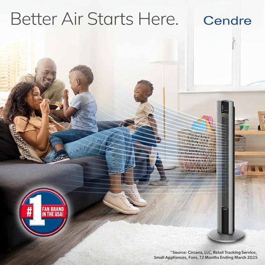 Cendre Luxe 48-Inch Oscillating Tower Fan with Remote, 3 Speeds