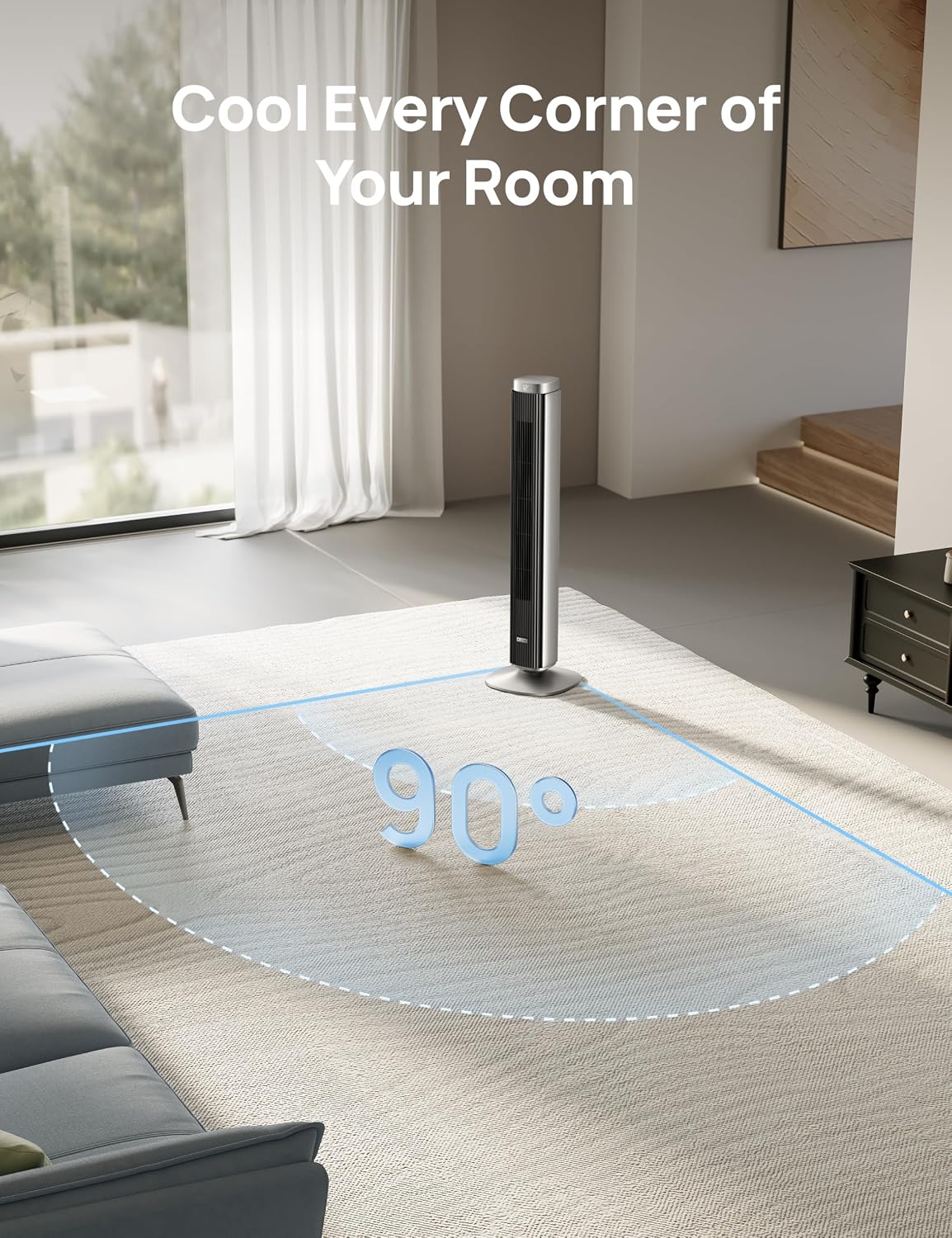 Tower Fan for Bedroom, Standing Oscillating Fan with 40ft Far Airflow, 20dB Quiet, 12 Speeds, 28ft/s Velocity, Smart Control, DC Motor, 42 inch, 90° Oscillation, 4 Modes, 12H Timer, Pilot Pro S