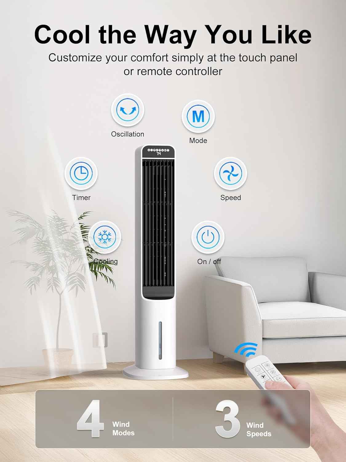 Cendre 3-in-1 Portable Evaporative Air Cooler with 120° Oscillation