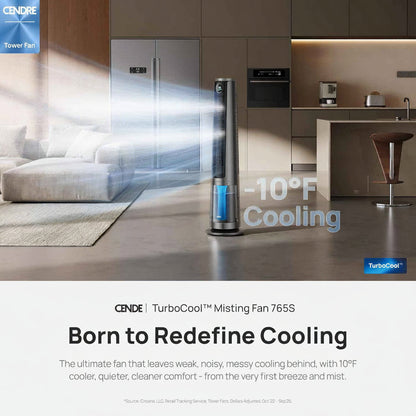 Cendre TurboCool Smart Misting Fan, 10°F Cooling & 34 ft/s Airflow