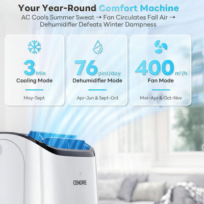 Cendre 14,000 BTU Smart Portable Air Conditioner with WiFi & Remote