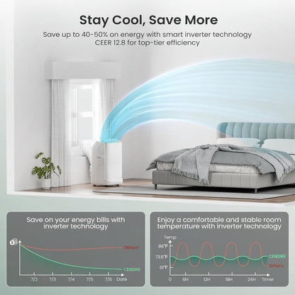 Cendre Smart Inverter Portable AC, 14,000–16,000 BTU, Ultra-Quiet