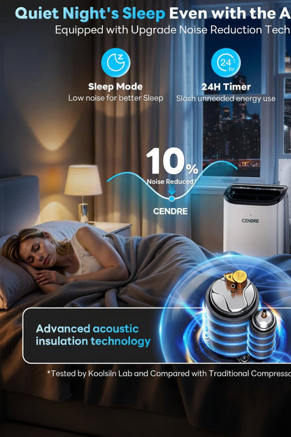 Cendre Max 12,000 BTU Quiet Portable AC for Rooms up to 550 Sq. Ft.