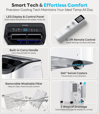 Cendre Max 12,000 BTU Quiet Portable AC for Rooms up to 550 Sq. Ft.