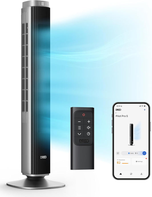 Tower Fan for Bedroom, Standing Oscillating Fan with 40ft Far Airflow, 20dB Quiet, 12 Speeds, 28ft/s Velocity, Smart Control, DC Motor, 42 inch, 90° Oscillation, 4 Modes, 12H Timer, Pilot Pro S