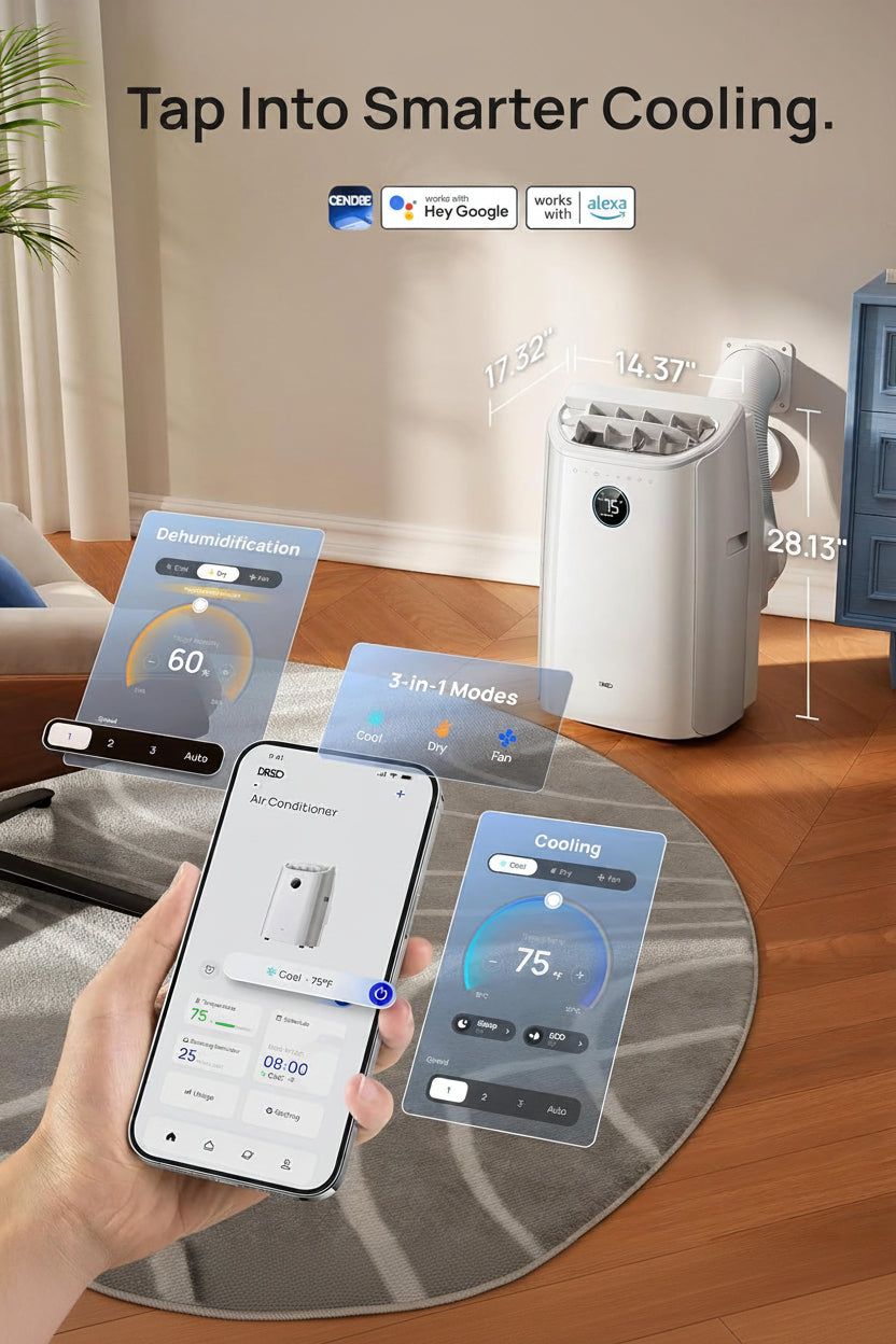 Cendre 12,000 BTU Smart Portable Air Conditioner, Quiet Operation