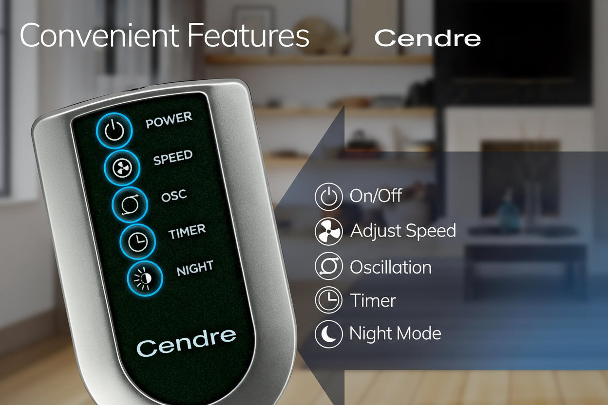 Cendre Luxe 48-Inch Oscillating Tower Fan with Remote, 3 Speeds