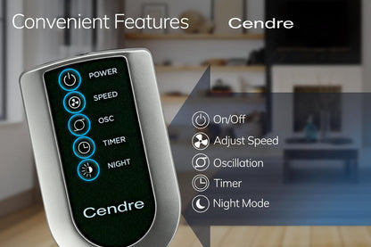 Cendre Luxe 48-Inch Oscillating Tower Fan with Remote, 3 Speeds