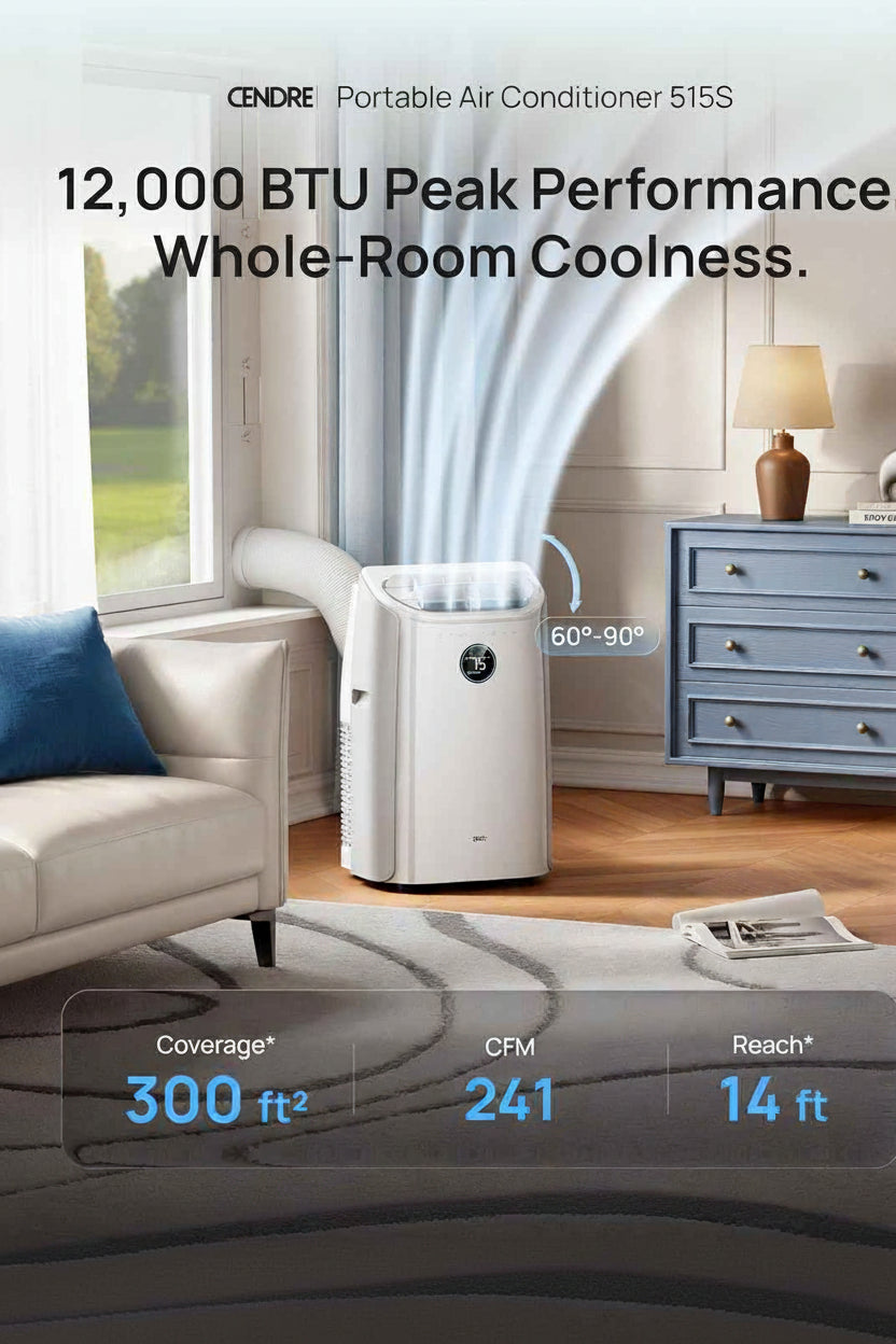 Cendre 12,000 BTU Smart Portable Air Conditioner, Quiet Operation