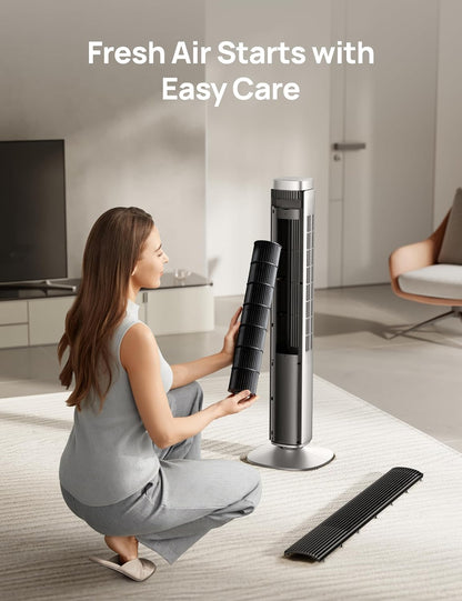 Tower Fan for Bedroom, Standing Oscillating Fan with 40ft Far Airflow, 20dB Quiet, 12 Speeds, 28ft/s Velocity, Smart Control, DC Motor, 42 inch, 90° Oscillation, 4 Modes, 12H Timer, Pilot Pro S