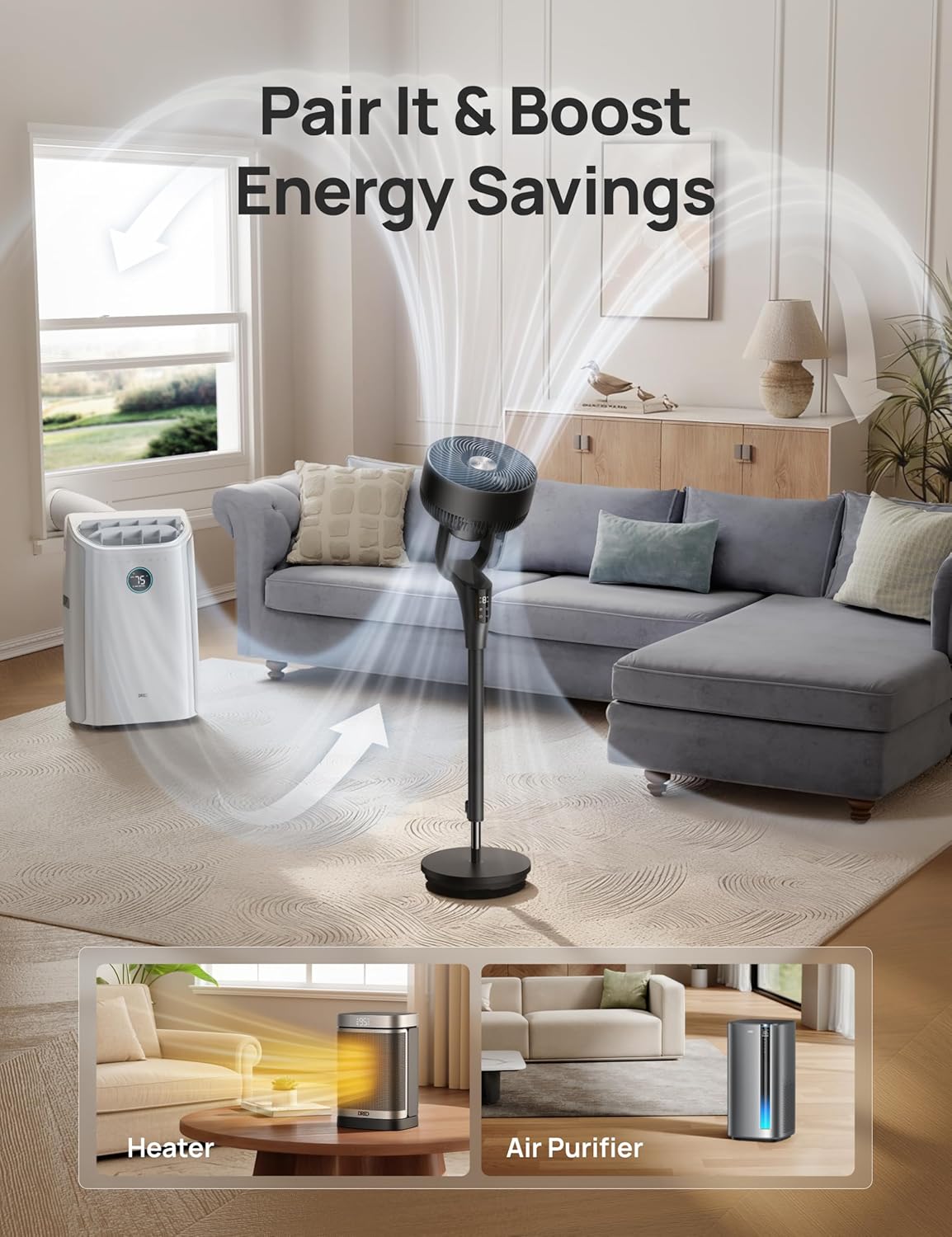 Cendre Max Quiet Oscillating Fan with 8 Speeds & Adjustable Tilt