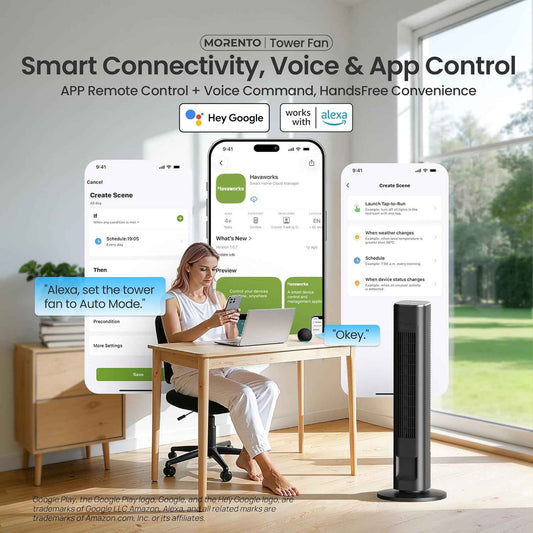 Cendre 36-Inch Smart Tower Fan with WiFi, Voice Control & 90° Oscillation