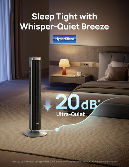 Tower Fan for Bedroom, Standing Oscillating Fan with 40ft Far Airflow, 20dB Quiet, 12 Speeds, 28ft/s Velocity, Smart Control, DC Motor, 42 inch, 90° Oscillation, 4 Modes, 12H Timer, Pilot Pro S
