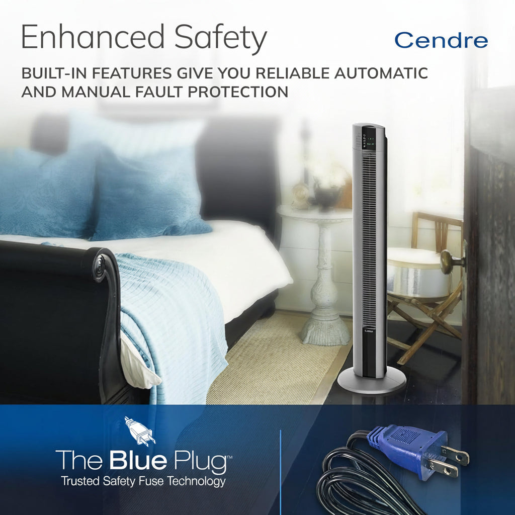 Cendre Luxe 48-Inch Oscillating Tower Fan with Remote, 3 Speeds