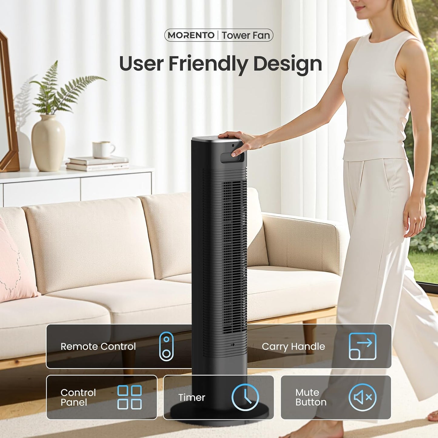 Cendre 36-Inch Smart Tower Fan with WiFi, Voice Control & 90° Oscillation