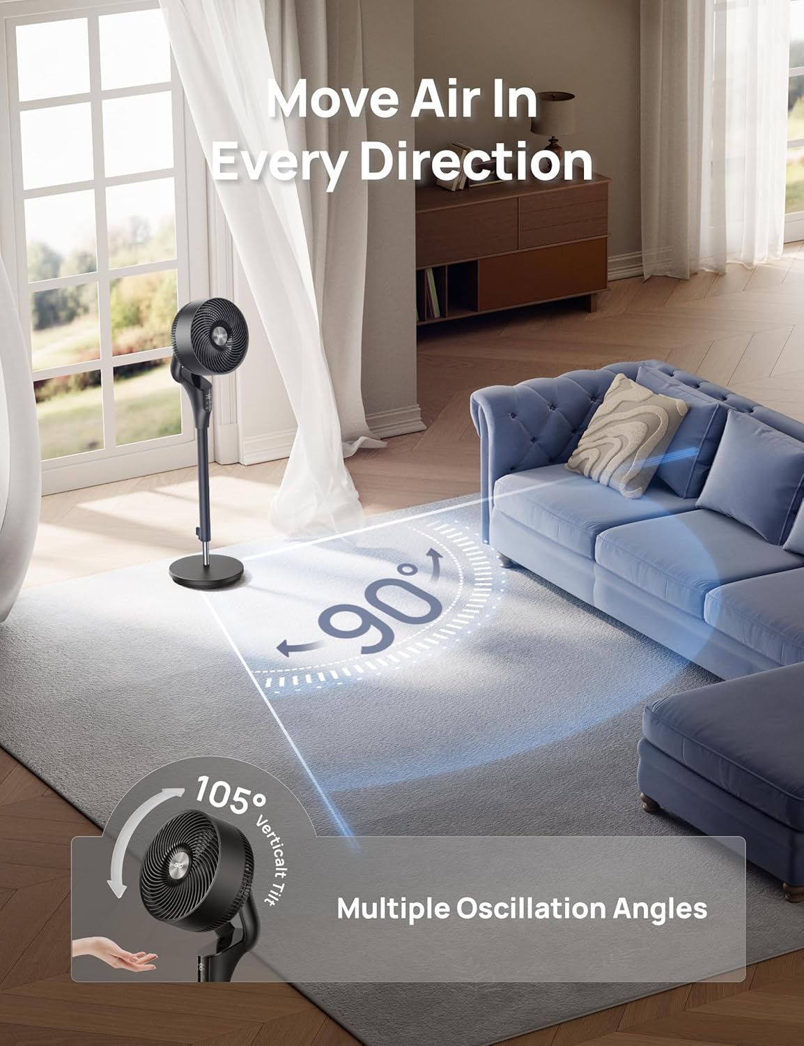 Cendre Max Quiet Oscillating Fan with 8 Speeds & Adjustable Tilt