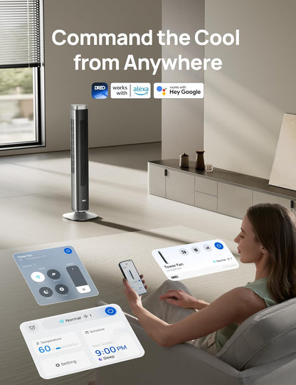 Tower Fan for Bedroom, Standing Oscillating Fan with 40ft Far Airflow, 20dB Quiet, 12 Speeds, 28ft/s Velocity, Smart Control, DC Motor, 42 inch, 90° Oscillation, 4 Modes, 12H Timer, Pilot Pro S